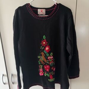 Quacker Factory Christmas Tree Poinsettia Sweater